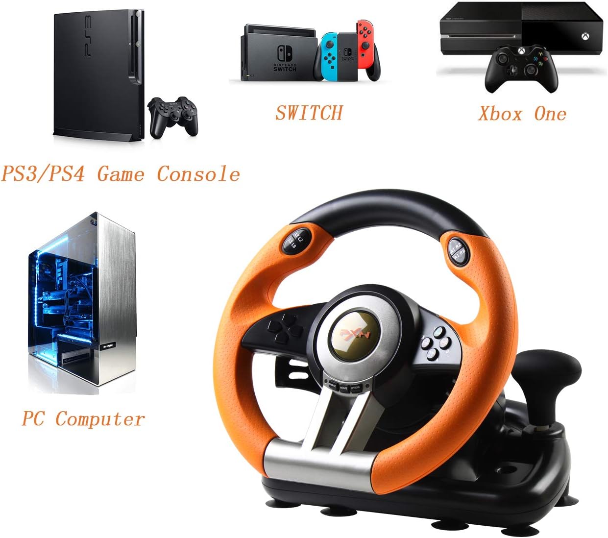 Bilişim Burada PXN V3 Pro Turuncu V3II 180° USB Gaming Direksiyon Seti PS4  PS3, Xbox One, Xbox Series X S, Nintendo Switch ve PC Uyumlu